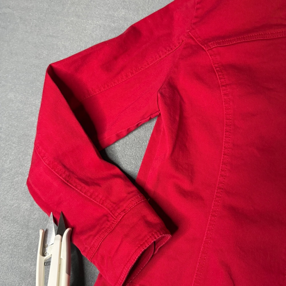 Dressbarn Womens Red Denim Jacket Stretch Cotton Button Front Size S Pockets - Picture 8 of 9